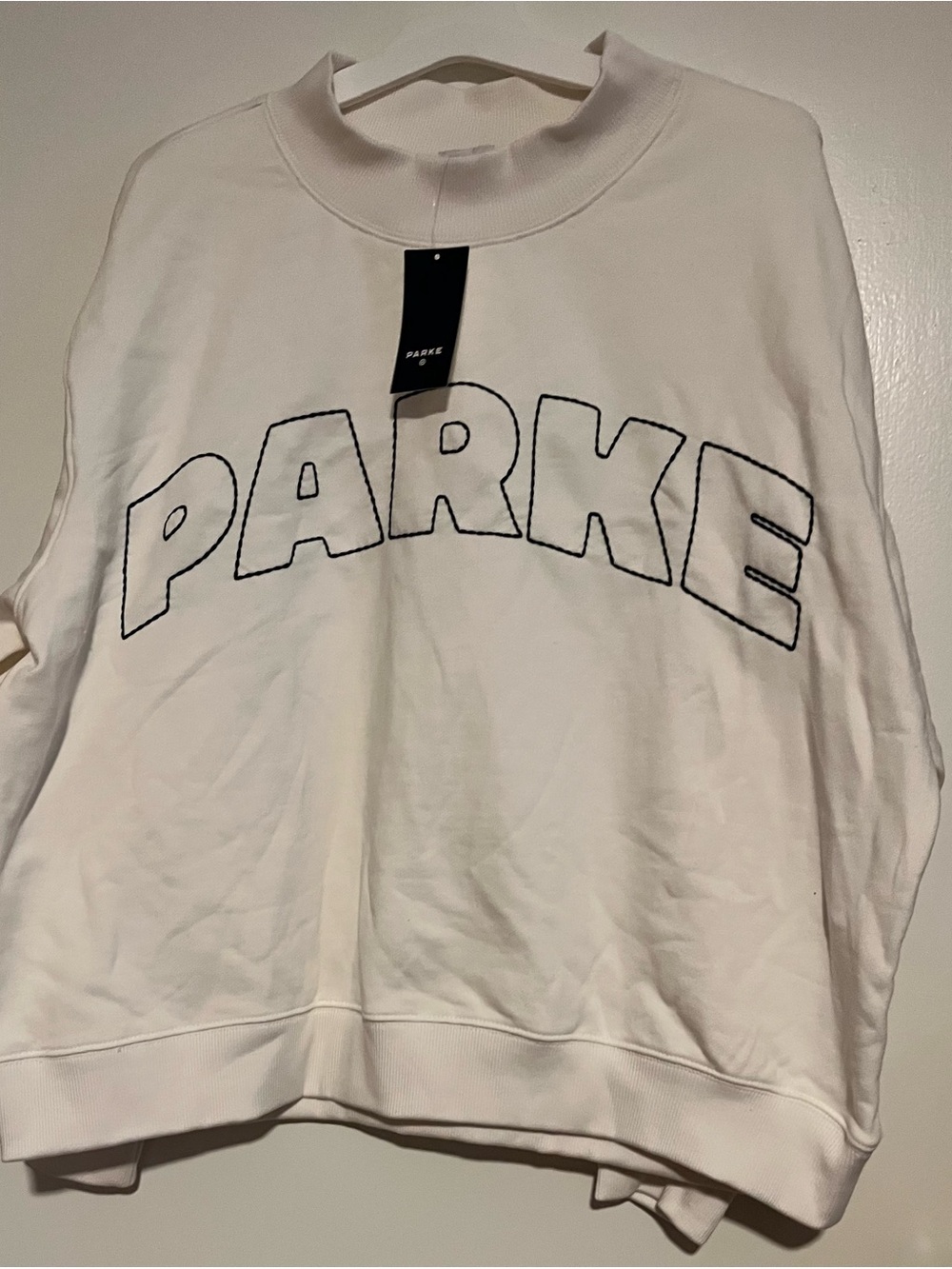 Parker Cream Crewneck Sweater with Black Outline Logo